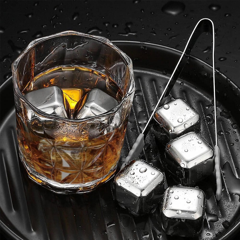Whiskey Glasses 350ml & Stainless Steel Ice Cubes + Square Ice Tray - Image 2