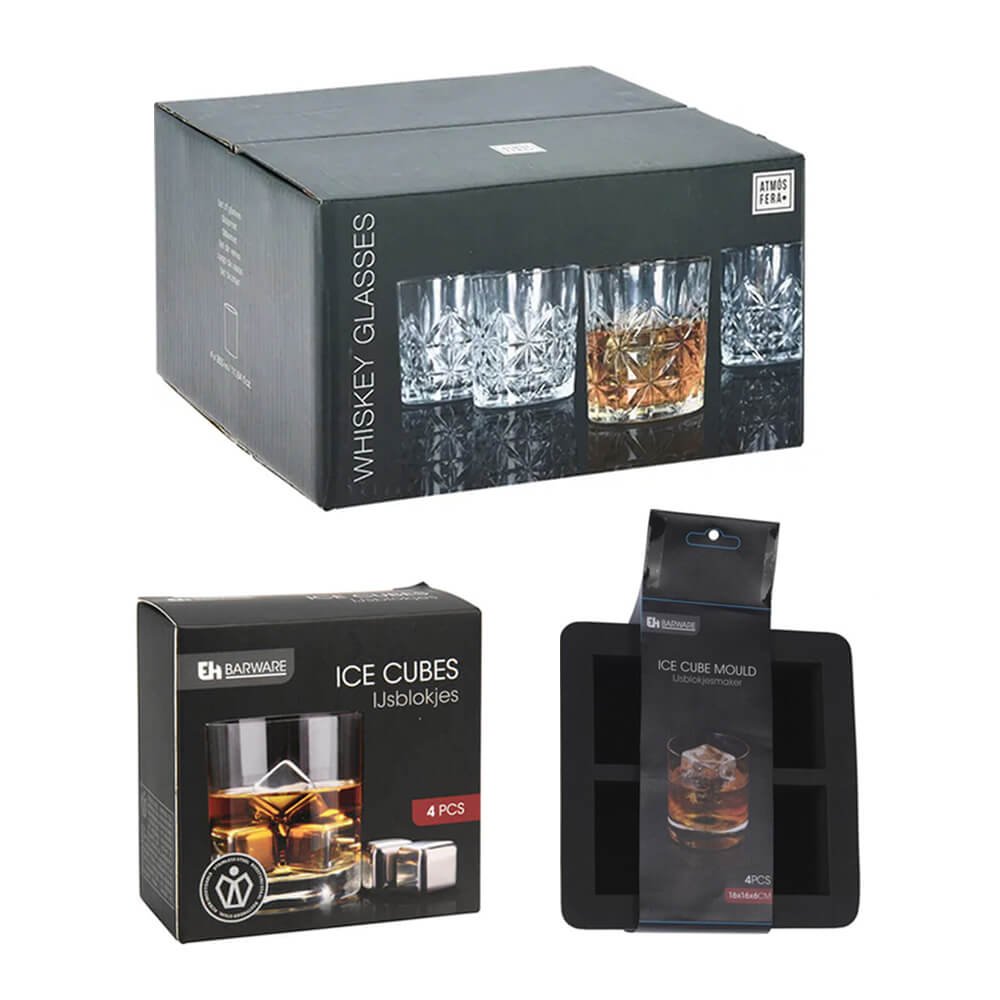 Whiskey Glasses 350ml & Stainless Steel Ice Cubes + Square Ice Tray - Image 6