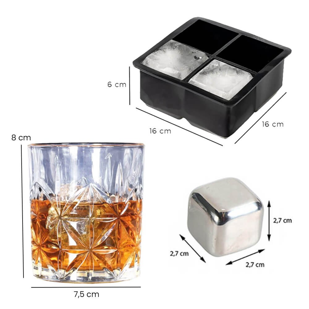 Whiskey Glasses 350ml & Stainless Steel Ice Cubes + Square Ice Tray - Image 5